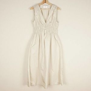 Xirena Sand Cotton Poplin V Neck Midi Dress Womens Sz S